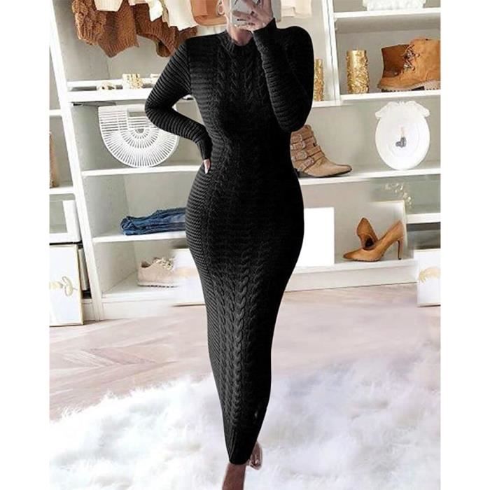 Robe moulante noir manche longue store