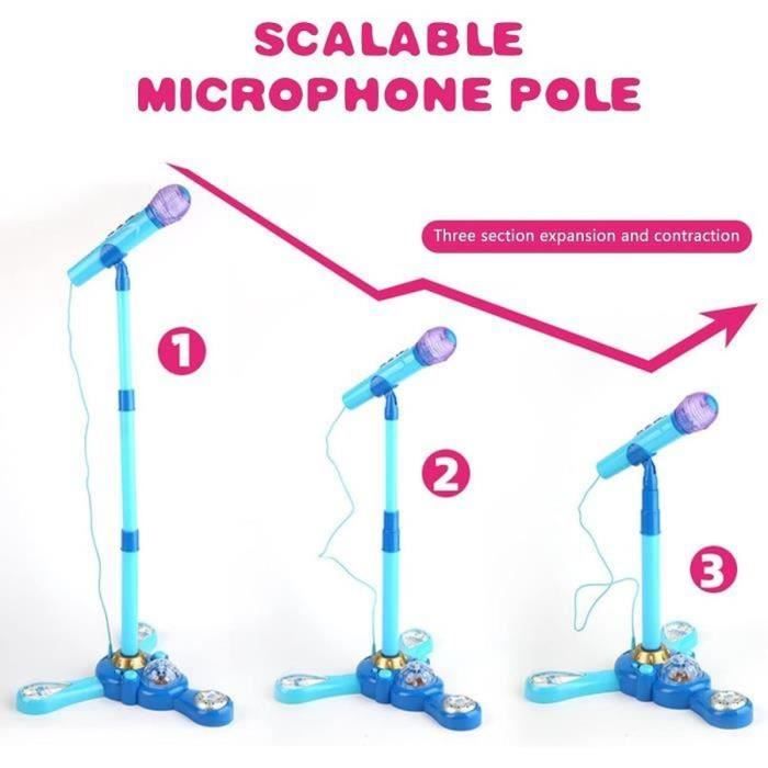 Micro sur pied micro karaoké enfant hauteur réglable 90-110 cm interface  MP3 prise casque effets sonores rose
