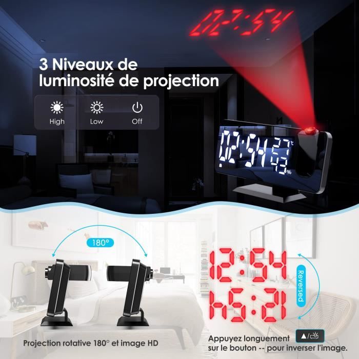 Radio-réveil Pirates FM projection double alarme avec port USB