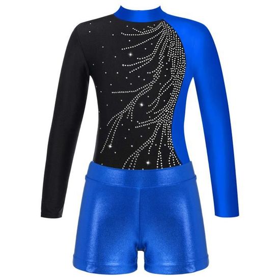 Justaucorps De Gymnastique/patinage Fille - Strass, Manches Longues, Col Montant, Dos Dégagé, Tailles 5-16 Ans - 3