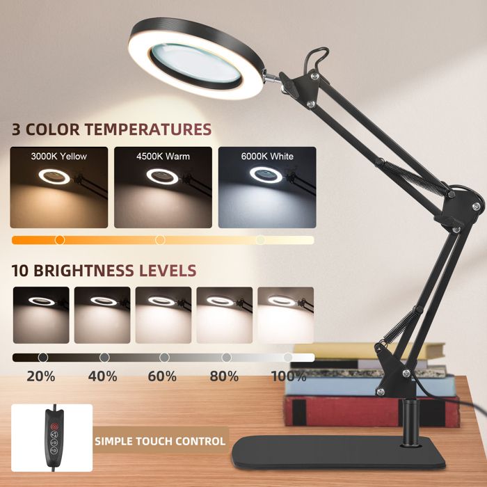 Loupe Avec Lumière LED Réglable Jubor Lampe Loupe De Bureau Col De