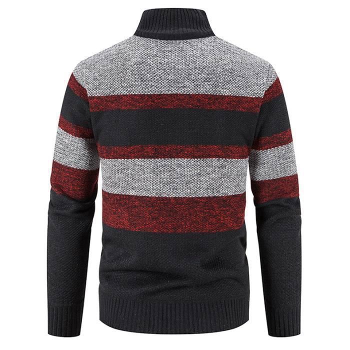 Cardigan Homme Zippé Col Montant - Coupe Ajustée, épais Et Chaud, Avec Poches - Pour L'hiver, Style Décontracté