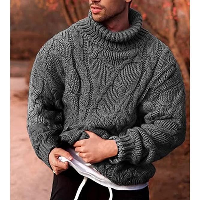 Pull Homme a Col Roule Manches Longues Ideal pour l automne et l hiver Gris ZGEER