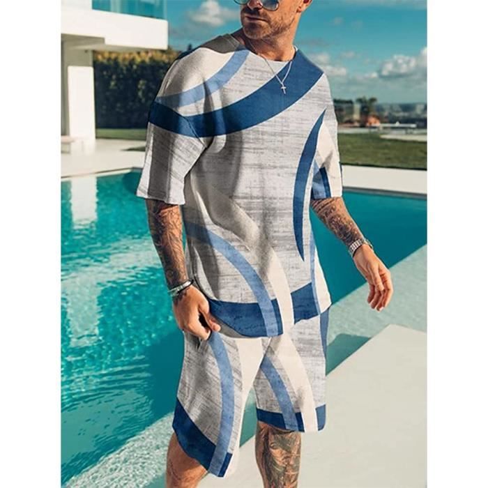 Jogging Surv tement Homme 2 pi ces t Manches Courtes Imprim e