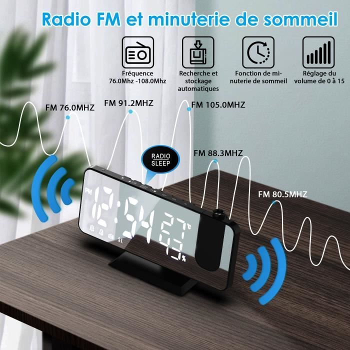 Réveil Projection CSL - Radio FM, Thermomètre, Hygromètre Et Charge USB