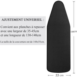 Housse Planche à Repasser 140x55cm - ViviJane - 100% Coton - Rembourrage 4mm - Avec 4 Clips
