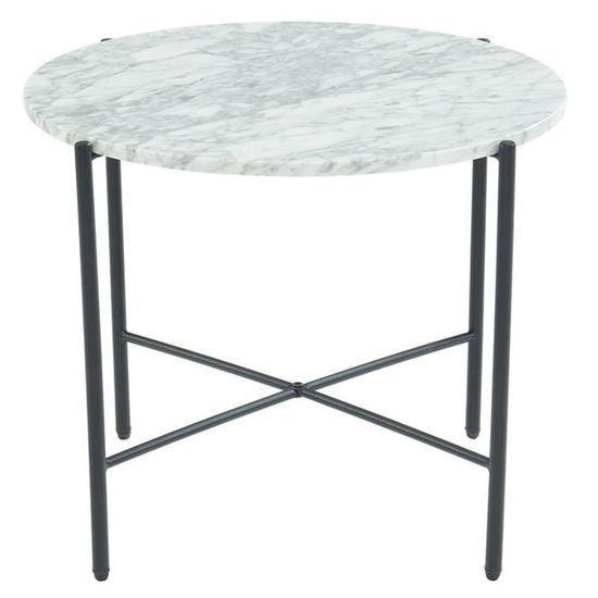 Table D Appoint Ronde 55 Cm En Marbre Blanc Et Pieds En Metal Noir