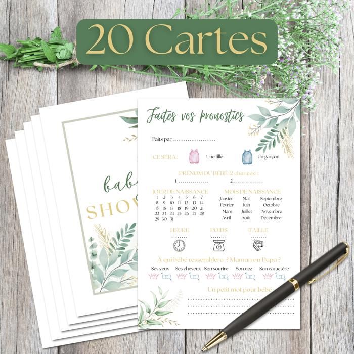 Carte de pronostics bébé à imprimer - Jeu Baby Shower mixte | Design