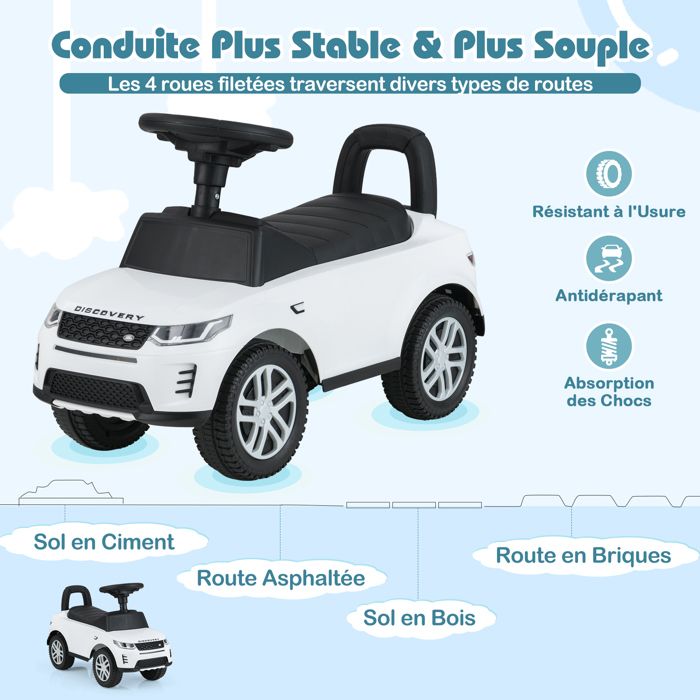 Porteur Enfant Avec Volant Et Klaxon Et Son De Moteur, Dispositif Anti Retournement Noir