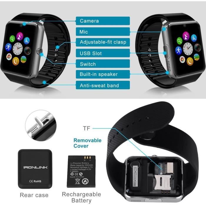Montre Connect e Bluetooth Smartwatch 1.54 Pouces LCD Ecran