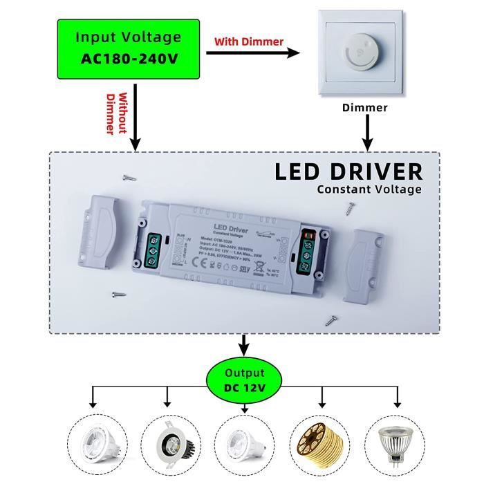 Transformateur LED 12V 60W - Alimentation Constante Pour Spot MR16 G4 - Driver 5A - Éclairage LED