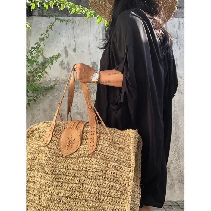 Kaki Fitshinling Sac main boh me en paille raphia pour femme