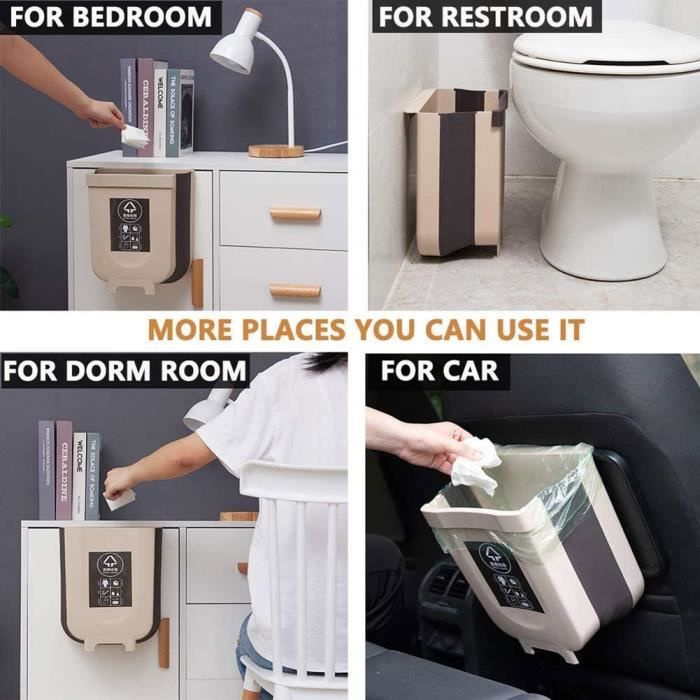 Poubelle Murale Pliable 9 Litres - Accroche Sur Porte D'armoire, Pour Cuisine, Bureau, Voiture