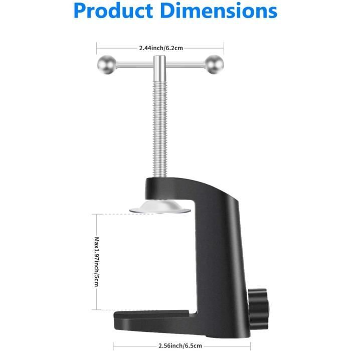 Pince De Table Pour Support Microphone - Métal, Serrage Puissant, Rotation 360°, Protection Caoutchouc - 3