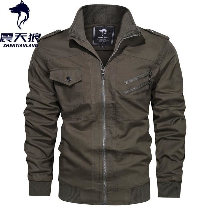Veste Militaire Homme en Coton Mi saison KJEHOME Couleur Unie bleu marine Col Montant Noir Cdiscount Pret a Porter