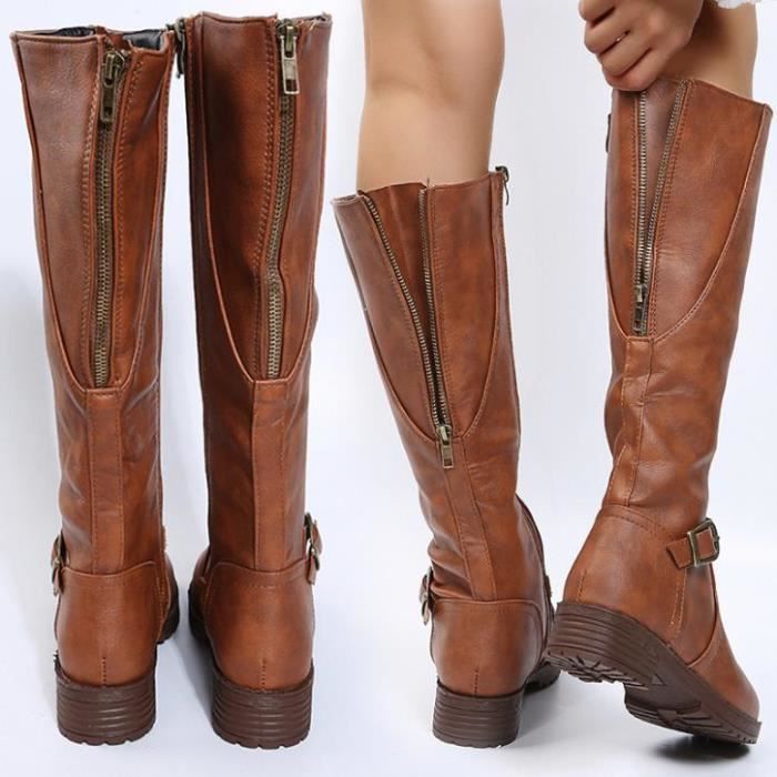 Bottes Femme Cuir Confortable Jaune Zoupu Talon pais Sous