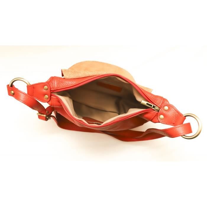 Sac à main en Cuir vachette orange, sac à main orange, sac en cuir