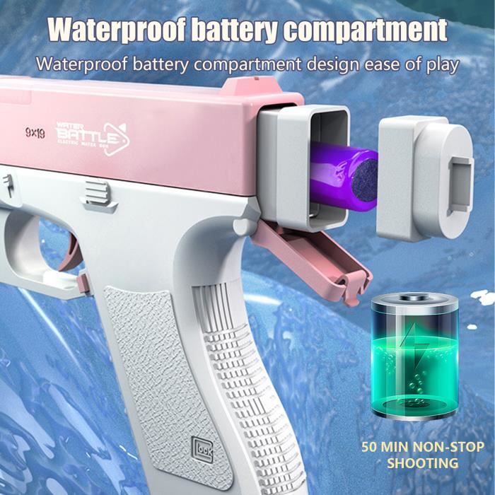 Pistolet à Eau Électrique Puissant Avec LED Et Recul - Portée 8m, Réservoir 320ml - Pour Piscine, Plage, Fête (Bleu/Gris)