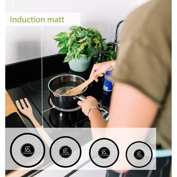 Tapis Plaque Induction 3 Pièces - Protege Plaque De Cuisson Silicone Anti-Rayures Forme Fleur 25 Cm Noir
