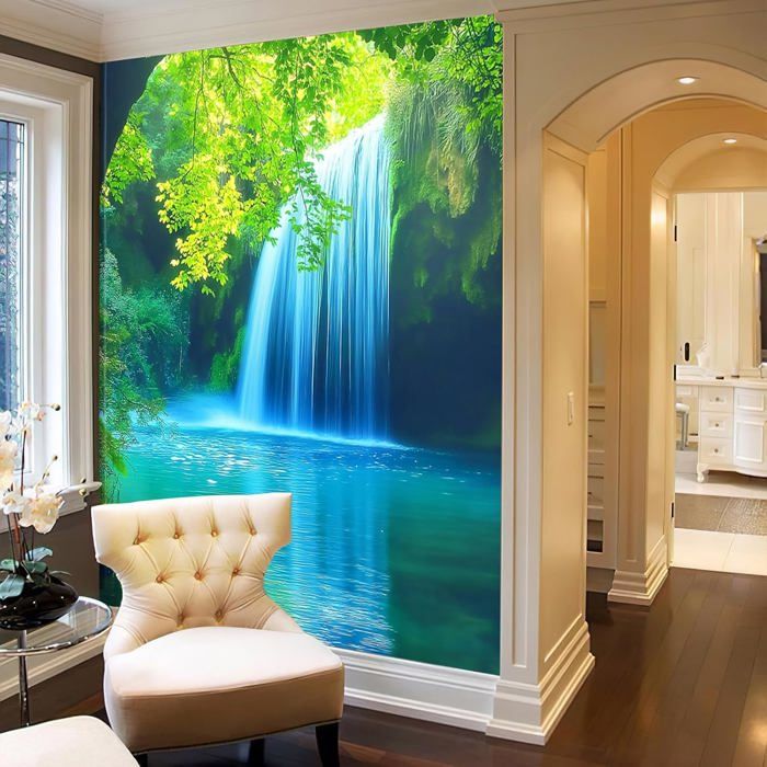 Peintures en Soie Murales Asiatiques Décoration Murale Peinture Paysage Rivière Cascade