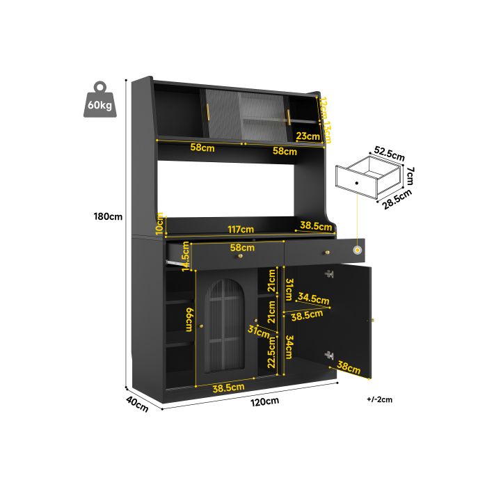 Kitchen cabinet (120 x 40 x 180 cm) with two drawers, dining room ...
