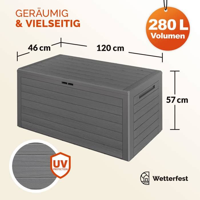 Tino Tech Caja De Almacenamiento En Plástico Con Aspecto De Madera 42,5 X 44 X 50 Cm, 90 L, Gris, Exterior, Jardín