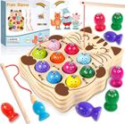HAUTSTORE Jeux de pêche en bois - Montessori - 2 ans - Jouet éducatif - Sûr et non toxique - Mixte