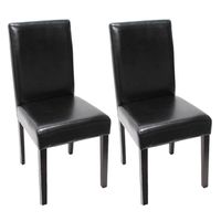 Lot de 2 chaises de salle à manger cuisine en cuir noir pieds en bois fonces design moderne