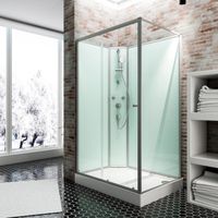Cabine de douche intégrale 120x80 cm, cabine de douche complète rectangulaire, porte coulissante, ouverture vers la gauche, Schulte