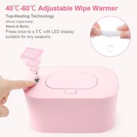 Chauffe-lingettes pour bébé alimenté par USB 40℃-60℃ Réglable portable boîte chauffante pour tissus humides avec affichage à LED