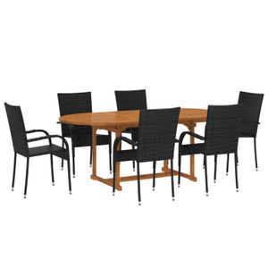 Ensemble table et chaise de jardin Ensemble de salle a manger de jardin meuble exterieur 7 pieces resine tressee noir