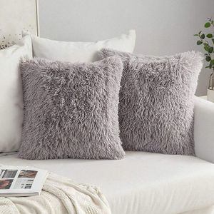 Housses De Coussin Fourrure NordECO HOME - Lot De 2, 30x50 Cm - Blanc - Pour Canapé, Lit, Décoration