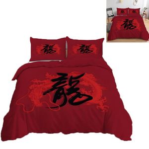 Parure De Lit Coton 140x190 – Motifs Chinois – Drap Plat, Housse, 2 Taies