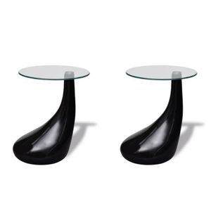 TABLE BASSE Table basse Verre rond Noir brillant 2 pcs-QIM - Hauteur 55 cm - Finition Brillant