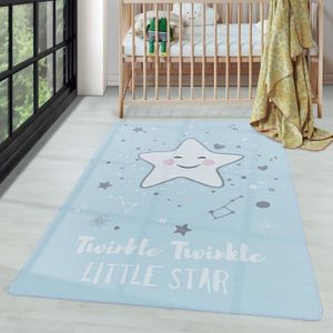 TAPIS Tapis d'enfant design d'étoiles antidérapant lavable facile d'entretien Bleu 140 x 200 cm