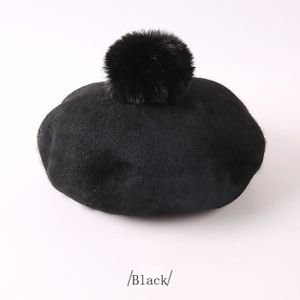 CASQUETTE noir - Béret à pompons pour enfants, casquette octogonale de couleur unie, chapeaux de peintre en laine d'hiv