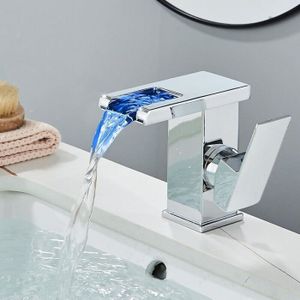 ROBINETTERIE SDB LED Robinet de Lavabo Cascade -robinet salle de bain -Robinet mitigeur lavabo bas chromé -robinet vintage