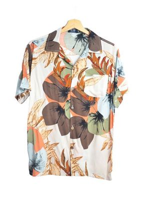 Chemise hawaïenne homme beige à fleurs couelur kaki - GL BOUTIK
