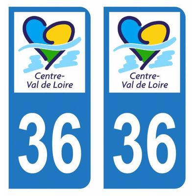 Autocollants Plaques Immatriculation Département 36 Indre - Lot De 2 Stickers, Dimensions Officielles 45x100 Mm - 10