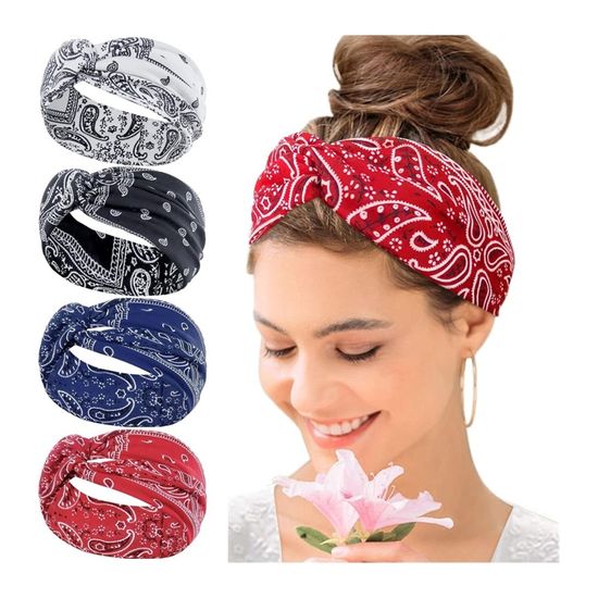 Bandeau Maquillage Flintronic 4 Pièces Bandeau Cheveux Femme, Extra Large Serre Tete Bandeau Soin Visage