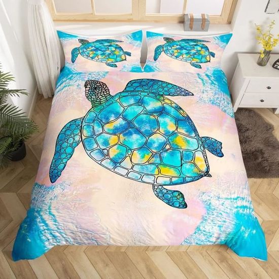 Drap Housse 140x200 Tortue De Mer, 3D Drap-Housse Tortue De Mer Drap Poche Profonde 30 Cm, Draps Housse Microfibre, 2 Taies D'oreillers, Pour Matelas éPais U1545