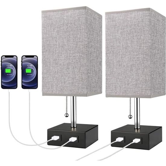 Lovebay Lampe de Chevet Tactile lampe de table avec 2 ports USB 3 niveaux de luminosité réglables E27 Lampe de chevet moderne de bureau pour chambre à coucher ou bureau 