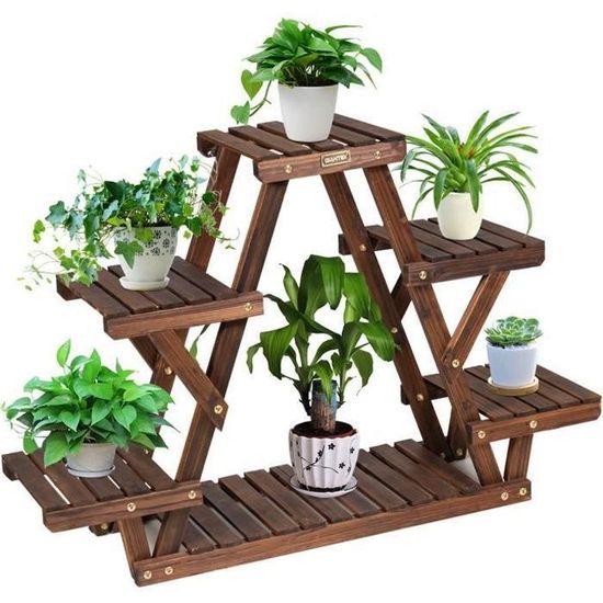 Étagère à Fleurs En Pyramide Avec 3 Niveaux - En Pin Naturel Non Traité Pour Intérieur Et Extérieur | Support Jusqu'à 20 Kg Par étage