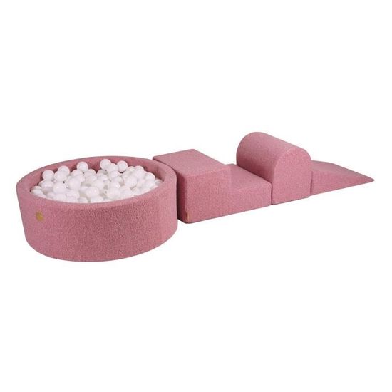 MEOWBABY Parcours Motricité Avec Piscine à Balles – Module En Mousse Côtelé Avec 100 Balles – Pour Bébé – Écru