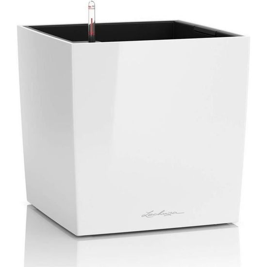 Pot de Fleurs - LECHUZA - Cubico - Réserve d'Eau Intégrée - Noir - 22 x