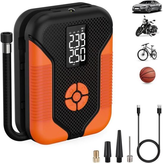 Gonfleur Électrique Portable VICKSONGS 180 PSI – 7200mAh Rechargeable, Pour Voiture, Vélo, Moto, Ballon & Matelas