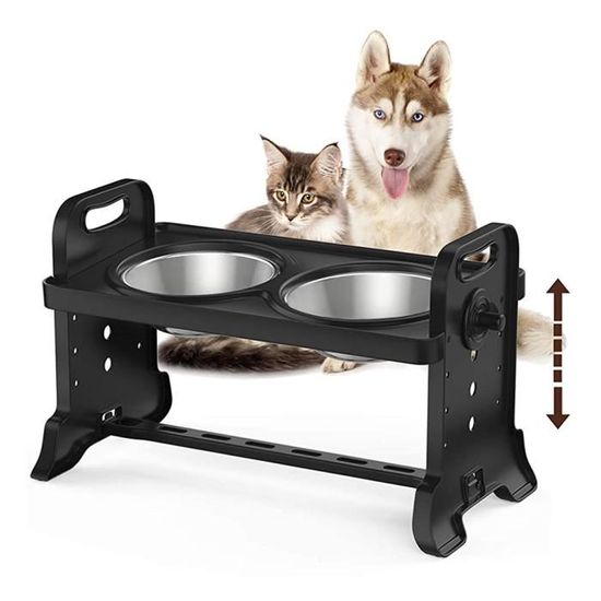 Gamelle Surélevée Chien 4 Hauteurs Réglables - Support Largeur 17-30 Cm Avec Bols Inox Antidérapants
