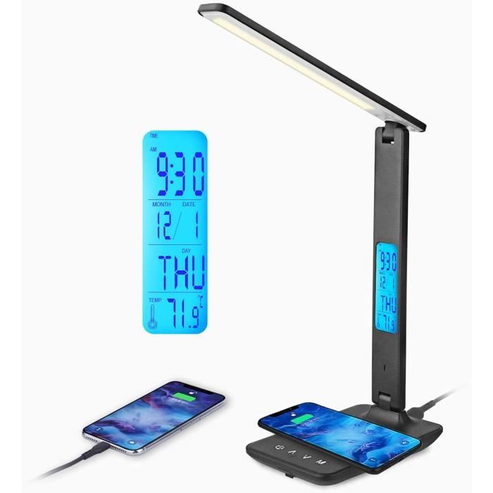 Lampe De Bureau LED Tactile – Chargeur Sans Fil Et Port USB Intégrés, 5 Couleurs
