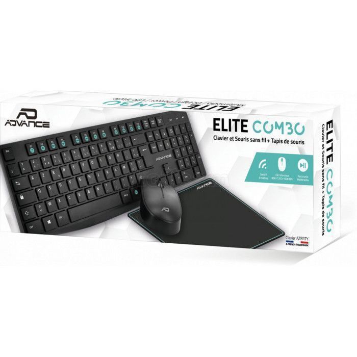 ADVANCE – Pack ELITE WIRELESS COMBO - Clavier et Souris Sans Fil + Tapis AZERTY Slim Design