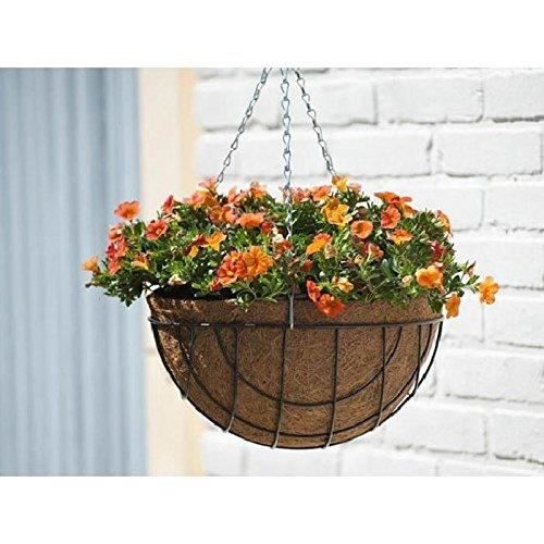 Jardinière Corbeille métal noir suspendue panier fibre de coco. 30cm
